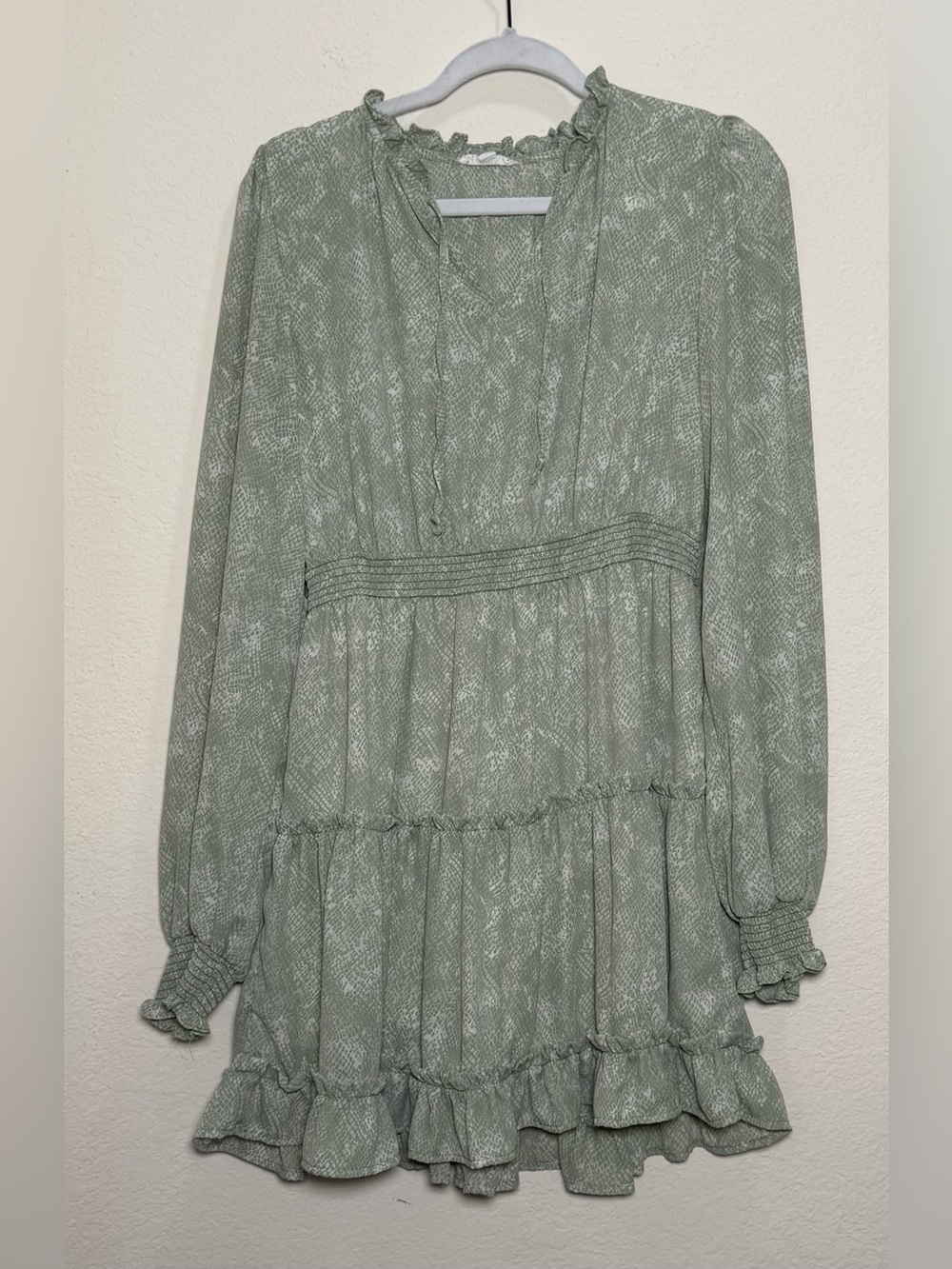 Mine Sage Green Boho Ruffle Dress Large Cottagecore